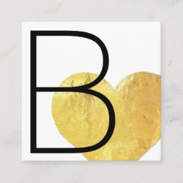 Cartão De Visita Quadrado Coração Preto-e-Branco de Folha Ouro Moderna