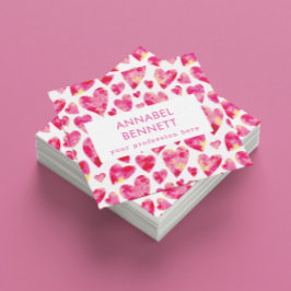 Cartão De Visita Quadrado Coração Rosa Moderno Profissional