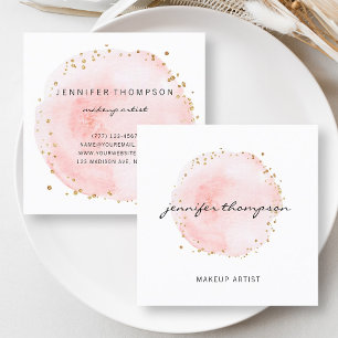 Cartão De Visita Quadrado Coram os pontos do ouro do círculo da aguarela