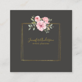 Cartão De Visita Quadrado Cores Aquáticas Flor Lush Blush Cor-de-rosa