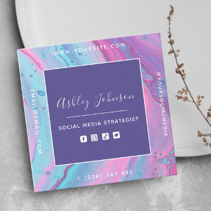 Cartão De Visita Quadrado Cores do código QR das mídias sociais Estratégicas