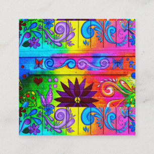 Cartão De Visita Quadrado cores groovy selvagens ancas dos anos 70 diagonais