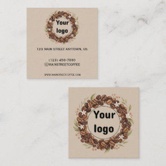 Cartão De Visita Quadrado Coroa de Grão de Café Botânico com Logotipo Person