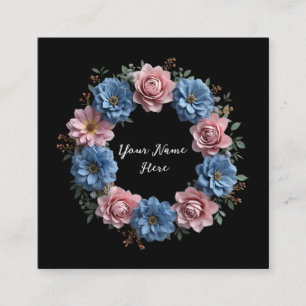 Cartão De Visita Quadrado Coroa Floral Elegante Personalizar Rosa e Dália