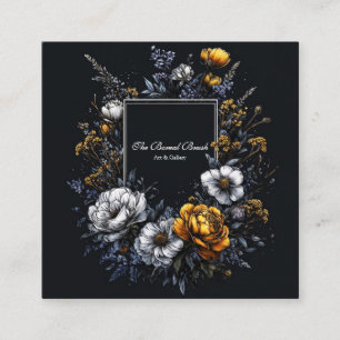 Cartão De Visita Quadrado Coroa Floral Ouro Negro Dark Academia Elegante