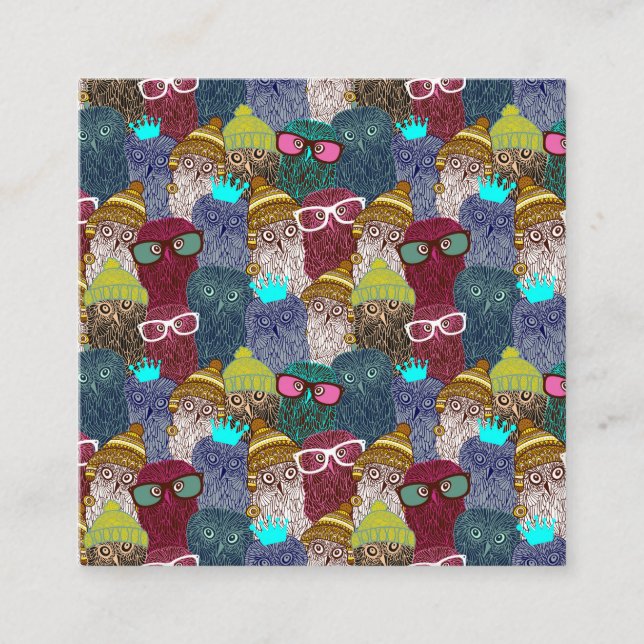 Cartão De Visita Quadrado Coruja na coroa (Frente)