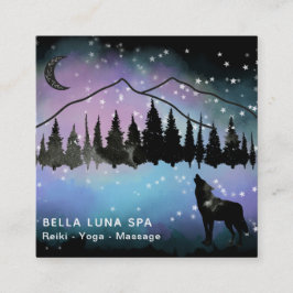 Cartão De Visita Quadrado *~* Cosmic Howling Wolf Rainbow - Shaman de montan