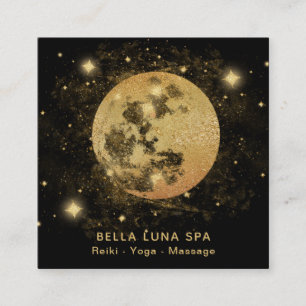 Cartão De Visita Quadrado *~* Cosmos Dourado Moon Glitter Stars Shaman