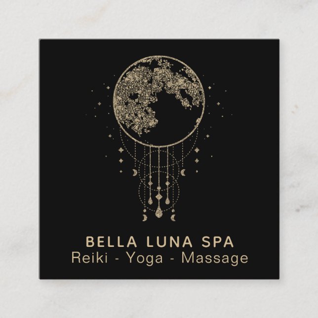 Cartão De Visita Quadrado ~ Cosmos Dourado Moon Shaman - Lunar (Frente)
