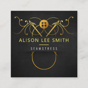 Cartão De Visita Quadrado Costurador Dourado de Seamstress