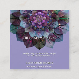 Cartão De Visita Quadrado Council of Leaves | Mandala Design P&B