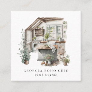 Cartão De Visita Quadrado Country Cotage Kitchen   Home Staging Interior