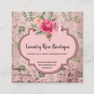 Cartão De Visita Quadrado Country Cottage Vintage Rustic Floral