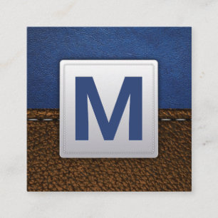 Cartão De Visita Quadrado Couro Azul Couro castanho com ranhura