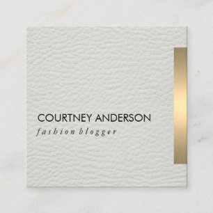 Cartão De Visita Quadrado Couro branco da guarnição metálica Dourado