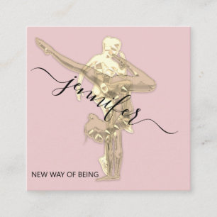 Cartão De Visita Quadrado Couro Dourado, cor-de-rosa, da dança do corpo prof