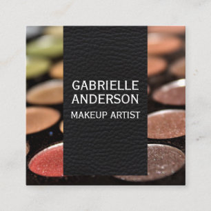 Cartão De Visita Quadrado Couro Preto Elegante  Paleta de maquiagem