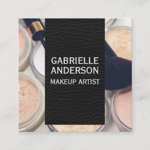 Cartão De Visita Quadrado Couro Preto Elegante Paleta de maquilhagem e esc