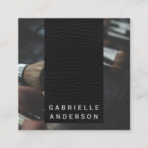 Cartão De Visita Quadrado Couro Preto Elegante Pincéis de maquilhagem