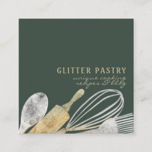 Cartão De Visita Quadrado Cozinheiro de padaria de pastelaria lux sage verde