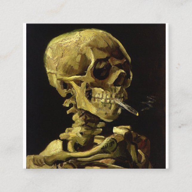Cartão De Visita Quadrado Crânio de esqueleto com queima de cigarro Vincent (Frente)