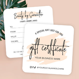 Cartão De Visita Quadrado Cream Watercolor Modern Hair Salon Gift Card