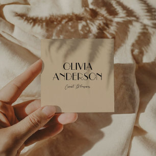 Cartão De Visita Quadrado Creme neutro minimalista elegante Boho Clássico Mo