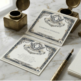 Cartão De Visita Quadrado Crestas Monogramáticas Elegantes Vintage Luxo