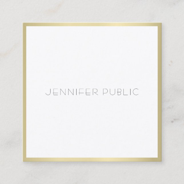 Cartão De Visita Quadrado Criativo e Dourado branco, simples, Modelo elegant (Frente)