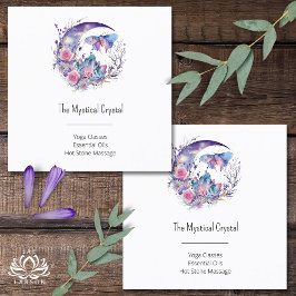 Cartão De Visita Quadrado Cristais de Borboleta Crescente Flores de Lua Espi