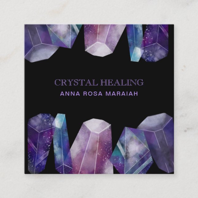 Cartão De Visita Quadrado * Cristais do universo da aguarela de pedra (Frente)