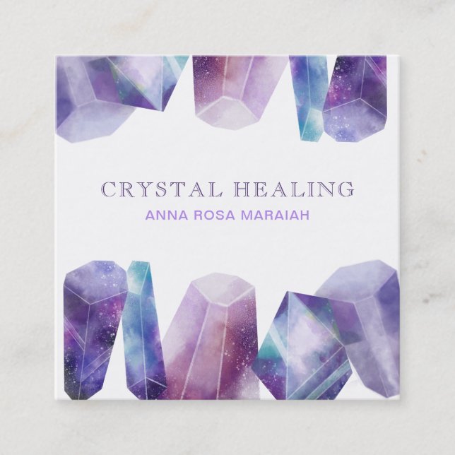Cartão De Visita Quadrado * Cristais do universo de pedra preciosa do cosmos (Frente)