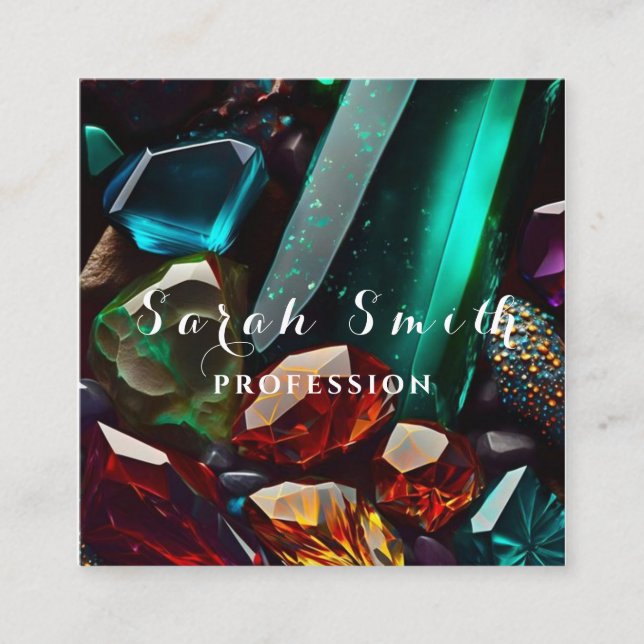 Cartão De Visita Quadrado Cristais e Minerais lindos Emerald-Green (Frente)