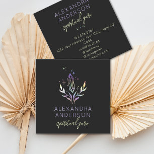 Cartão De Visita Quadrado Cristais Espiritais Holográficos Preto Místico