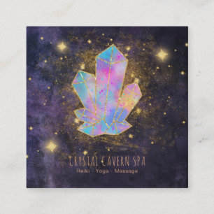 Cartão De Visita Quadrado *~* Cristais Místicos Estrelas Douradas de Brilho