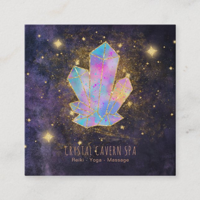 Cartão De Visita Quadrado *~* Cristais Místicos Estrelas Douradas de Brilho  (Frente)