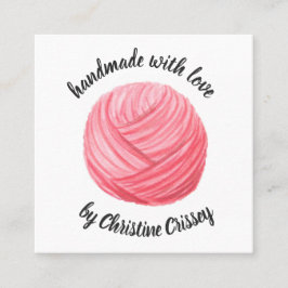 Cartão De Visita Quadrado Crochet/do fio cor-de-rosa aguarela da malha