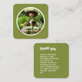 Cartão De Visita Quadrado Crochet Lady cozinha verde Obrigado