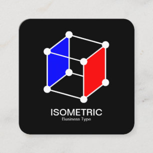 Cartão De Visita Quadrado Cubo Isométrico - Branco, Azul e Vermelho em Preto