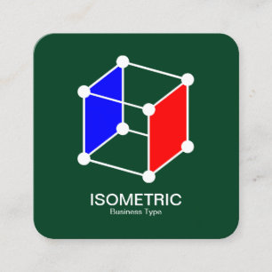 Cartão De Visita Quadrado Cubo Isométrico - Branco, Azul e Vermelho em Verde