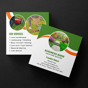 Cartão De Visita Quadrado Cuidado com Gramado e Paisagismo Orange Verde 3 Fo
