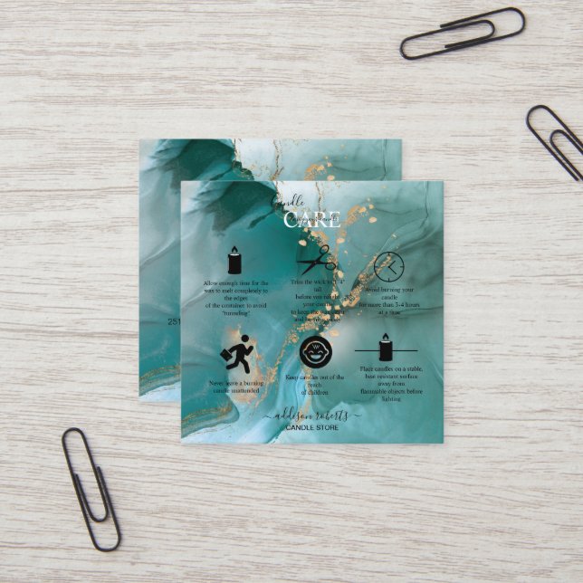 Cartão De Visita Quadrado Cuidados com Velas de Aquarela Elegante Moderna (Frente/Verso In Situ)