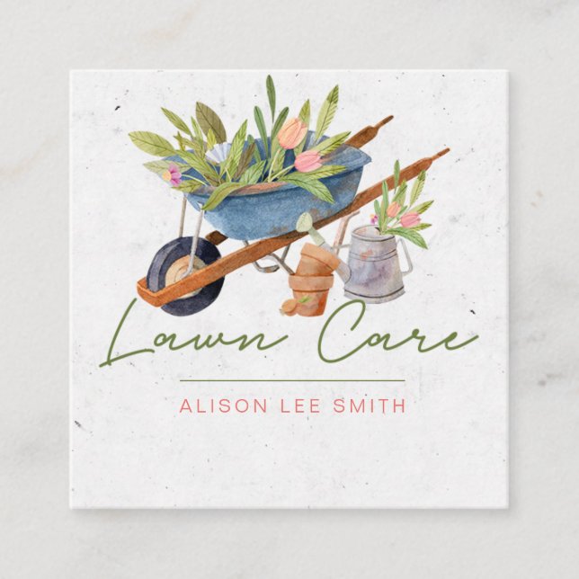 Cartão De Visita Quadrado Cuidados de jardim ou Paisagem (Frente)