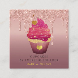 Cartão De Visita Quadrado Cupcake Bakery Pastelaria Chef Glitter Drives Rosa
