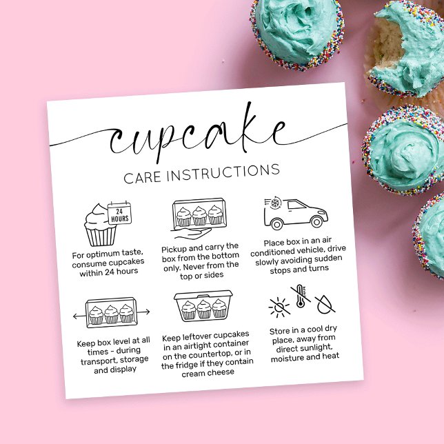 Cartão De Visita Quadrado Cupcake Care Card Elegante Script Mínimo Obrigado (Criador carregado)