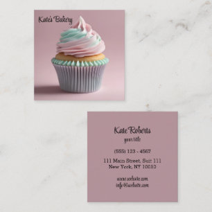 Cartão De Visita Quadrado Cupcake Pastel Colors Bakery Setor de cozinha