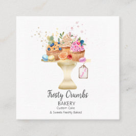 Cartão De Visita Quadrado Cupcakes de pastelaria de aquarelas