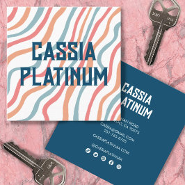 Cartão De Visita Quadrado Curvas Suaves Ícones Sociais Minimalistas, Cor-de-