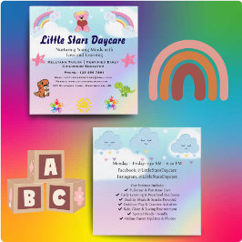 Cartão De Visita Quadrado Custom Daycare Business Card | Cute Pastel Rainbow