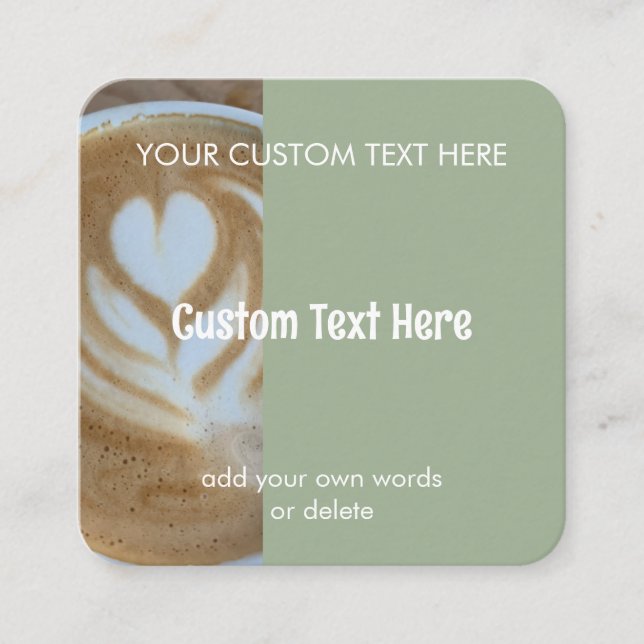 Cartão De Visita Quadrado Custom Modern Sage Green Cafe Photo Template (Frente)